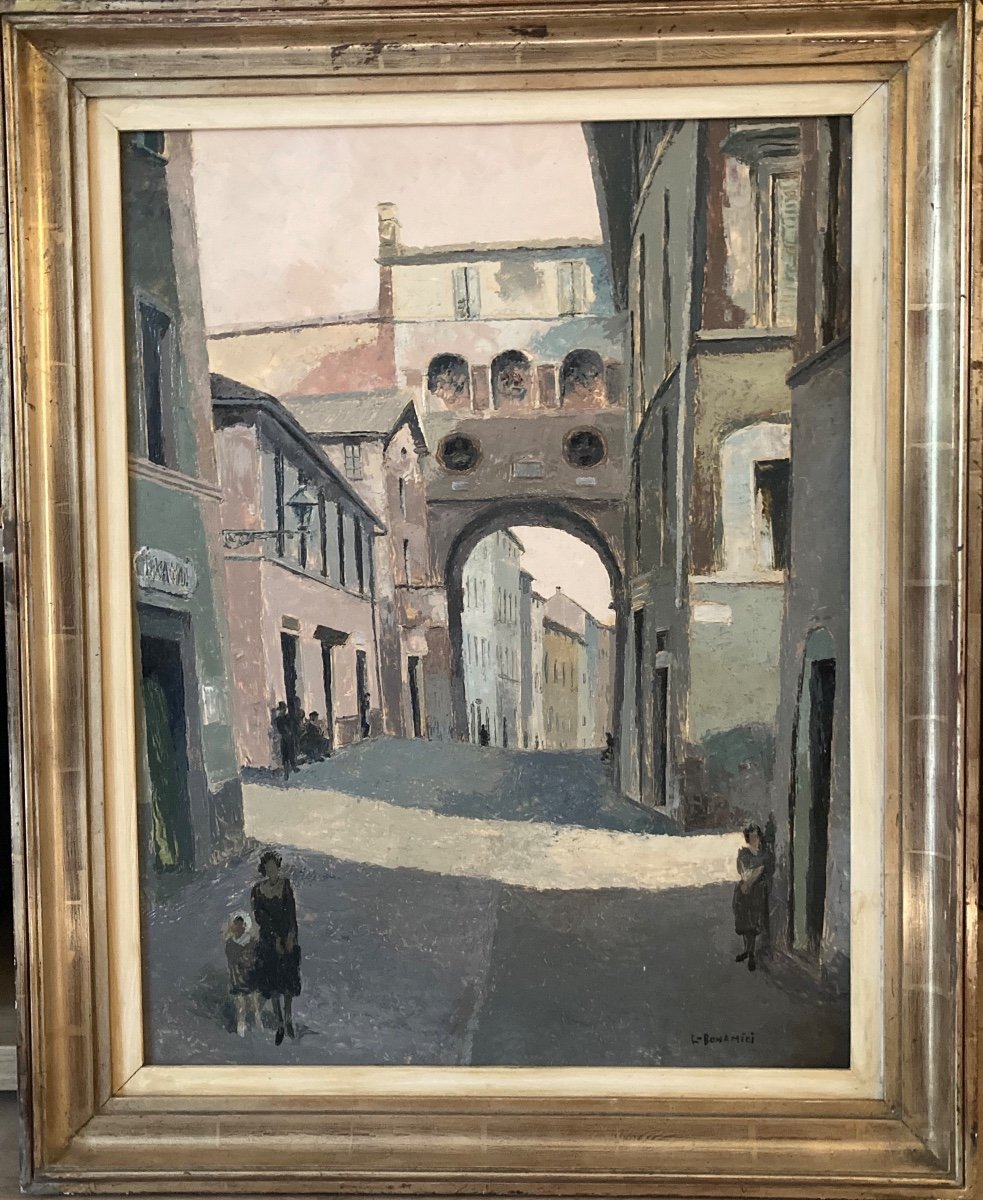 Rue De Village Méditerranéen. Signe L. Bonamici. XXeme Siècle.