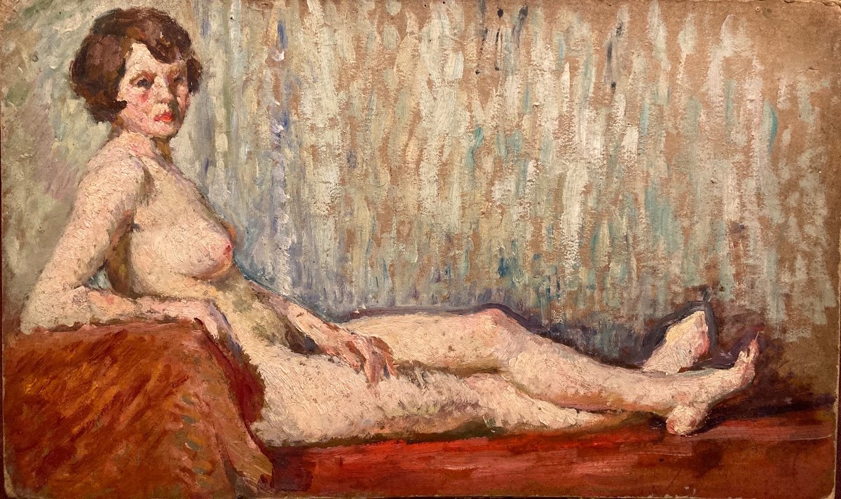 Nude From The 1940s. Oil On Cardboard Unsigned.