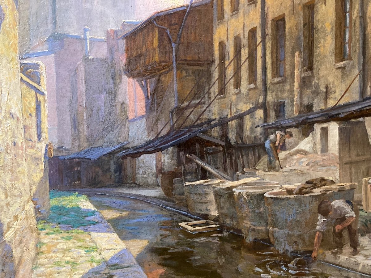 Tanneries Sur La Bievre Aux Gobelins à Paris. Ernest Millard. (1872-1946 ). école Française.-photo-2