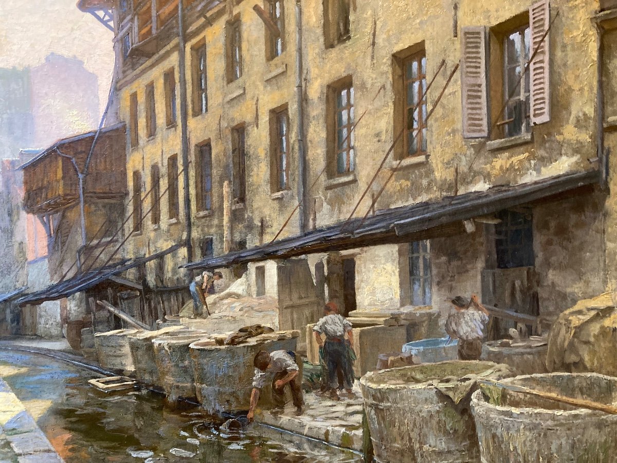 Tanneries Sur La Bievre Aux Gobelins à Paris. Ernest Millard. (1872-1946 ). école Française.-photo-5