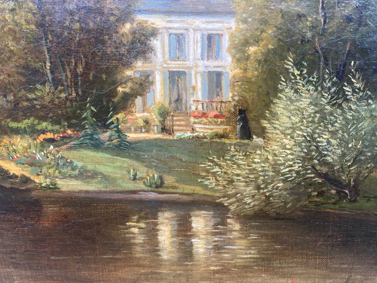 La Maison Dans Le Parc. Ch. Rey 1865. Huile Sur Toile.-photo-2