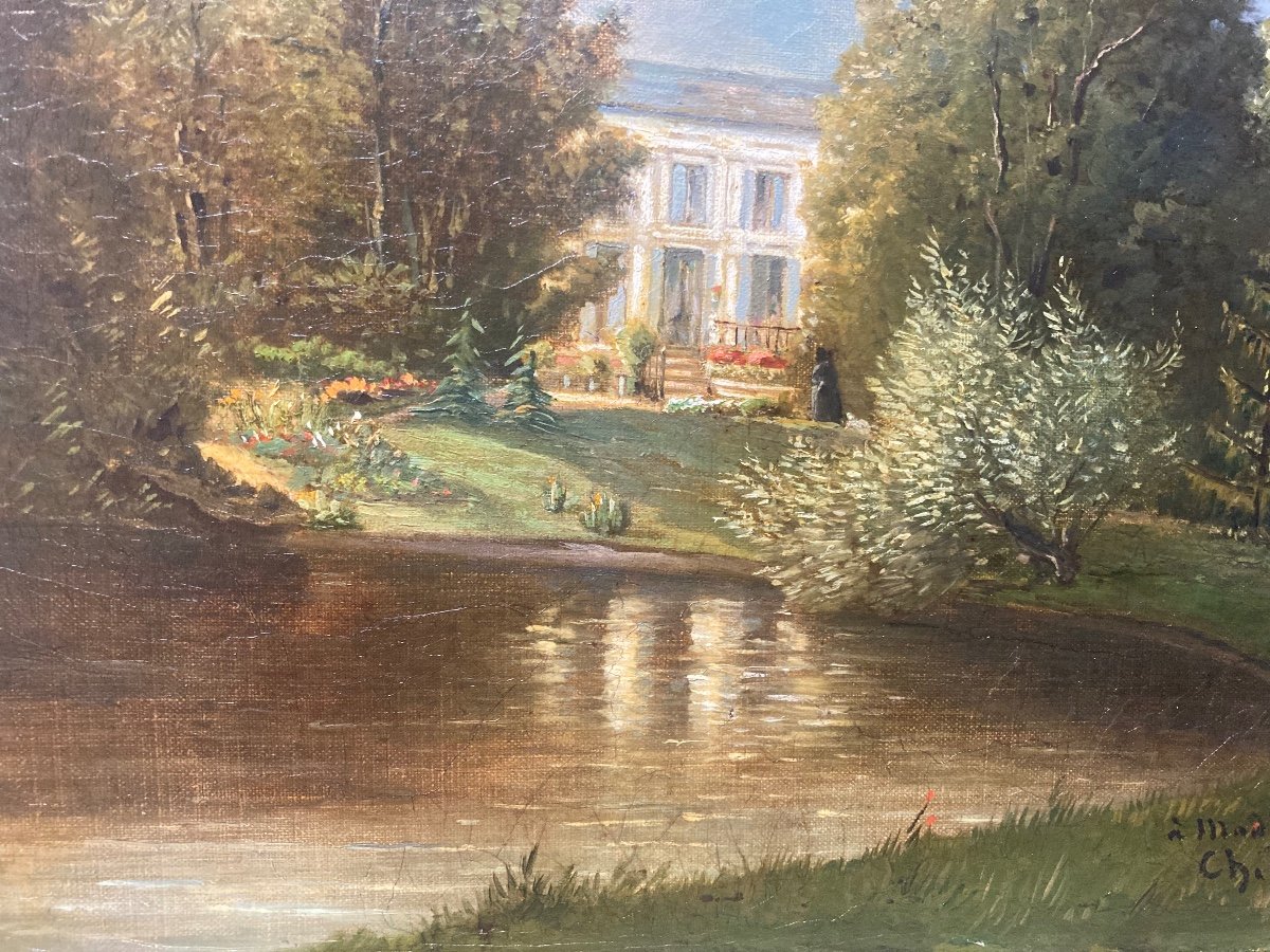 La Maison Dans Le Parc. Ch. Rey 1865. Huile Sur Toile.-photo-4