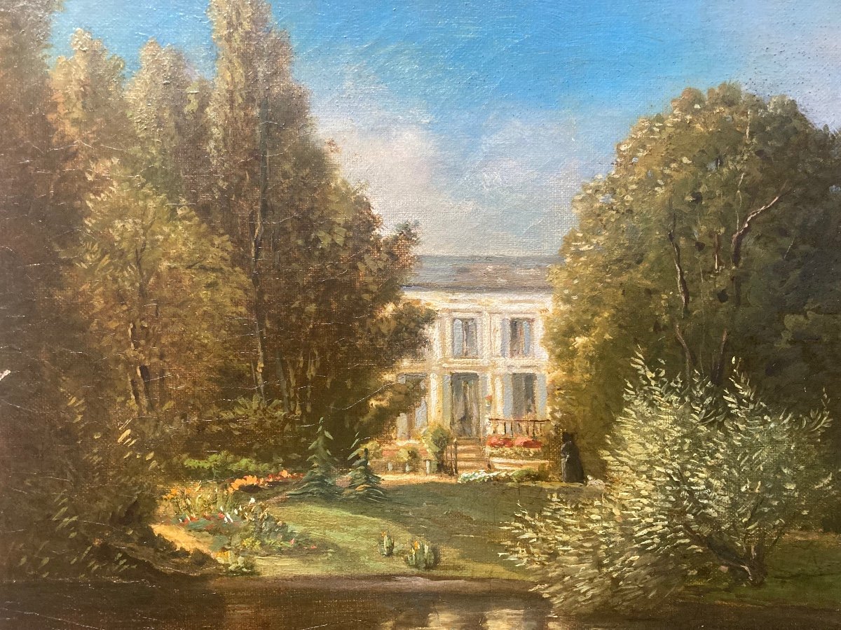 La Maison Dans Le Parc. Ch. Rey 1865. Huile Sur Toile.-photo-1