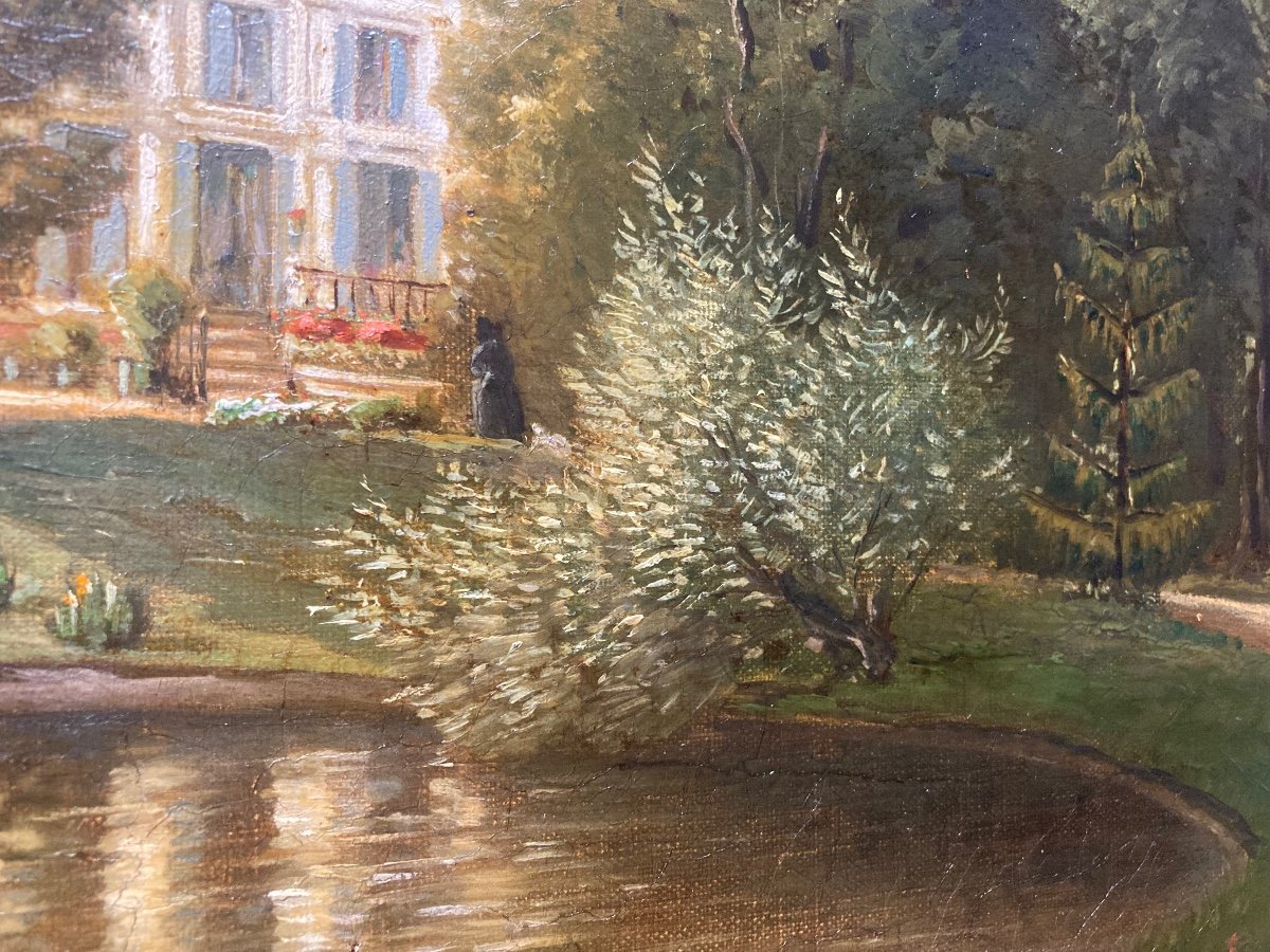 La Maison Dans Le Parc. Ch. Rey 1865. Huile Sur Toile.-photo-3