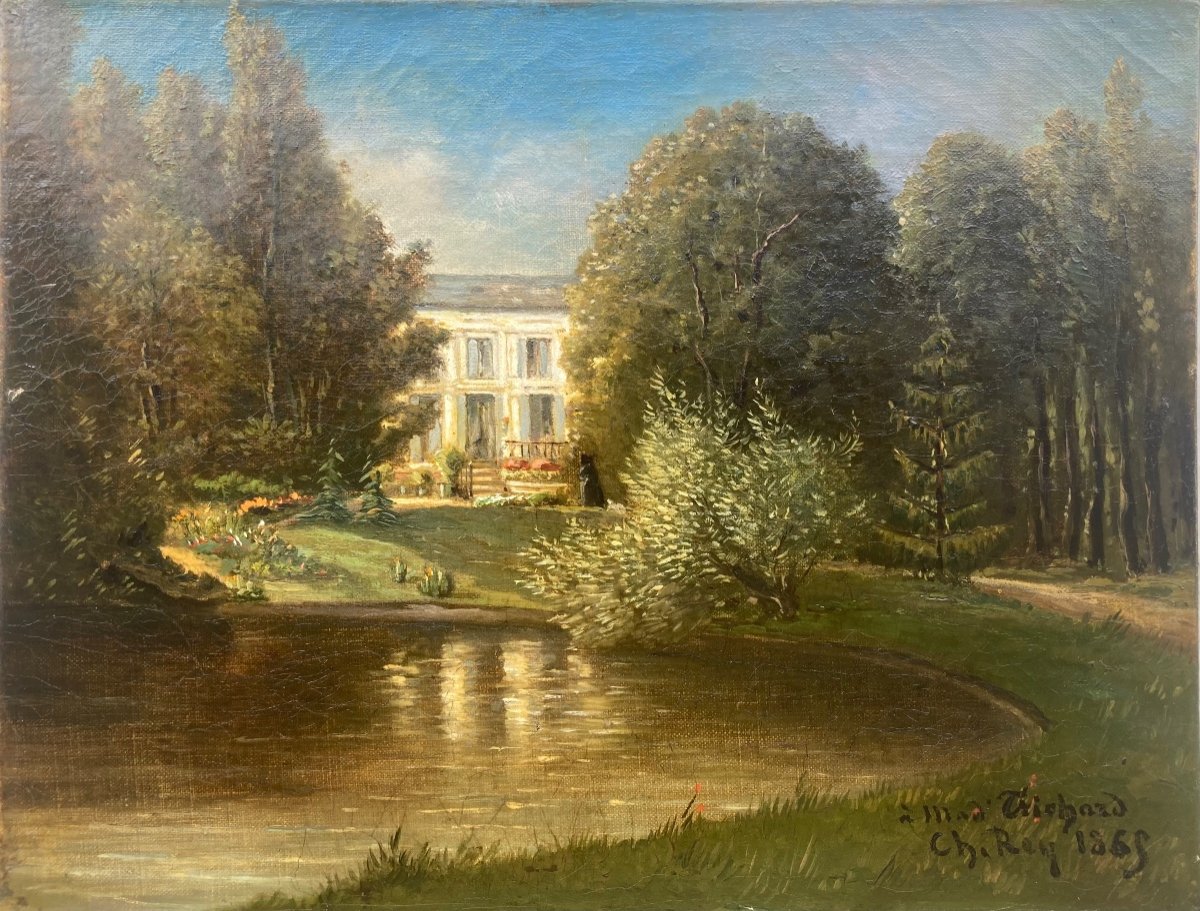 La Maison Dans Le Parc. Ch. Rey 1865. Huile Sur Toile.