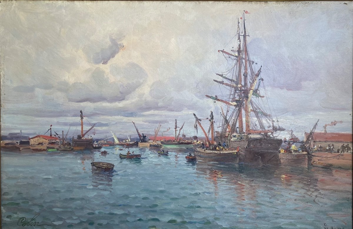 Belle Vue Animée Du Port Du Havre. P. A. Colin. école Française Du XIXeme Siècle.