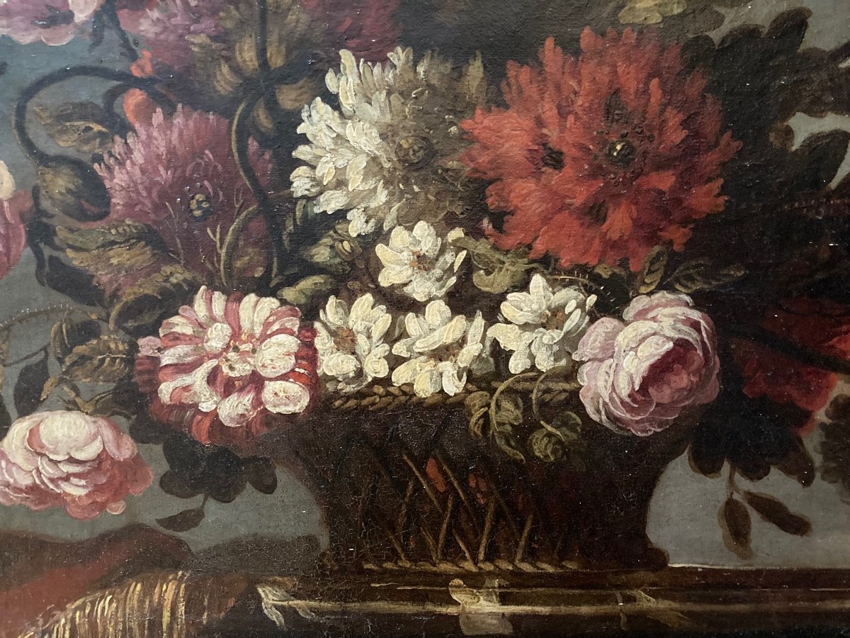 Large Floral Arrangement On An Entablature. French School From The Beginning Of The 18th Century.-photo-4