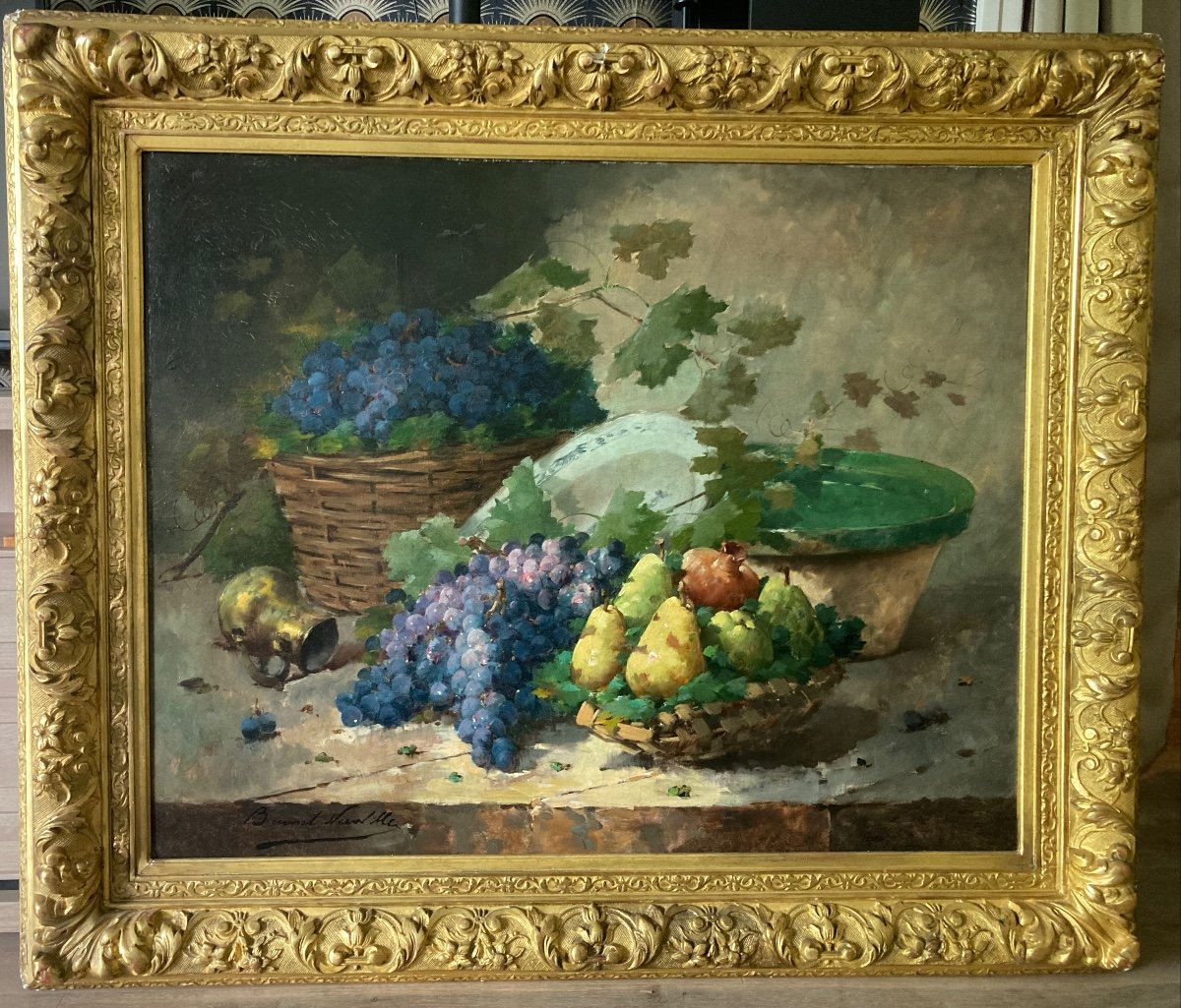 Grande Nature Morte Aux Fruits. Signée  Arthur Brunel De Neuville. ( 1852-1941 ).-photo-7