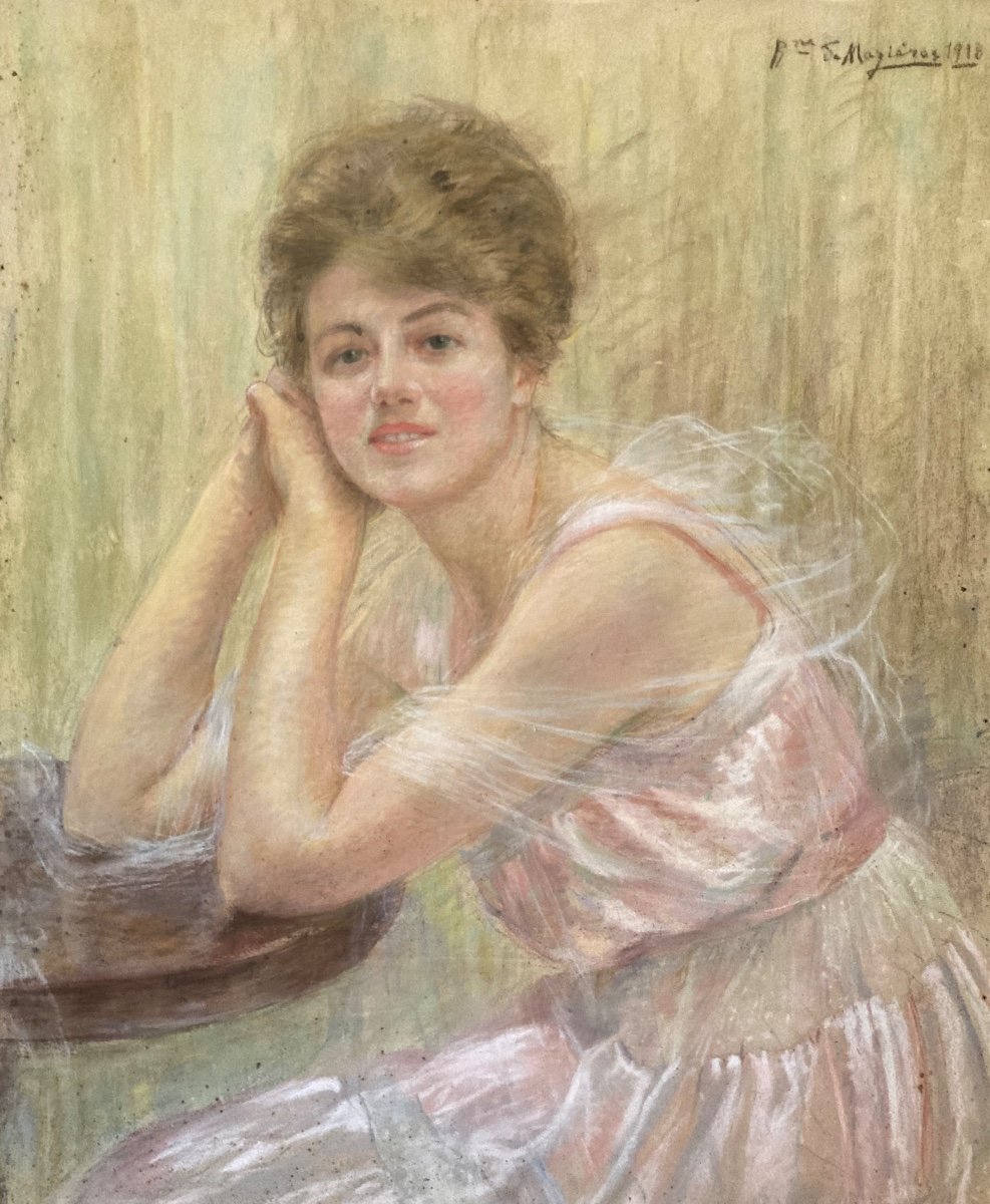 Grand Pastel .  Portrait signé De Mazières 1918. 