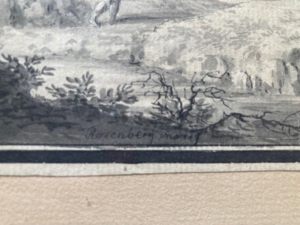 18th Century Pen And Black Ink Wash. Signed Lower Right Rosenberg.-photo-7