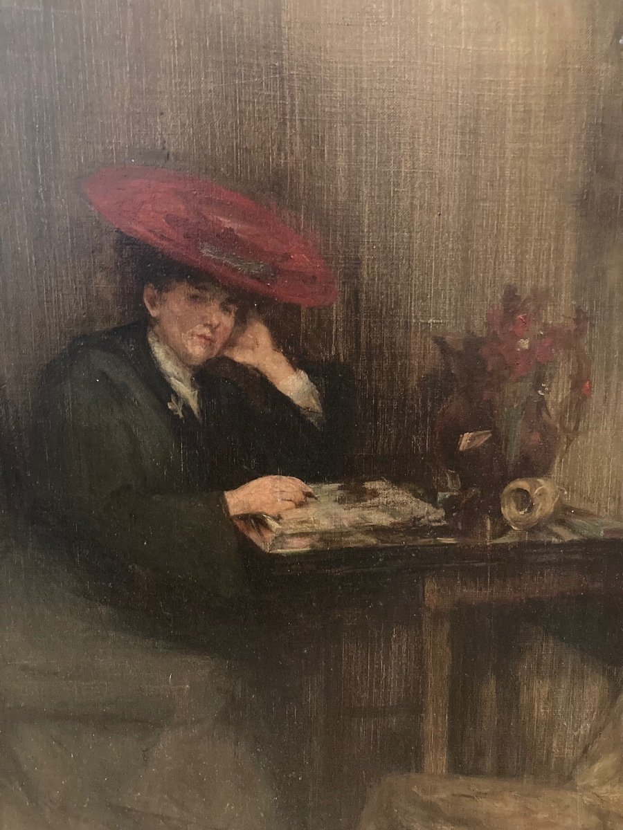 Autoportrait De Femme Peintre. Toile Impressionniste Signée M.maitland Govan. (1854-1924). -photo-2