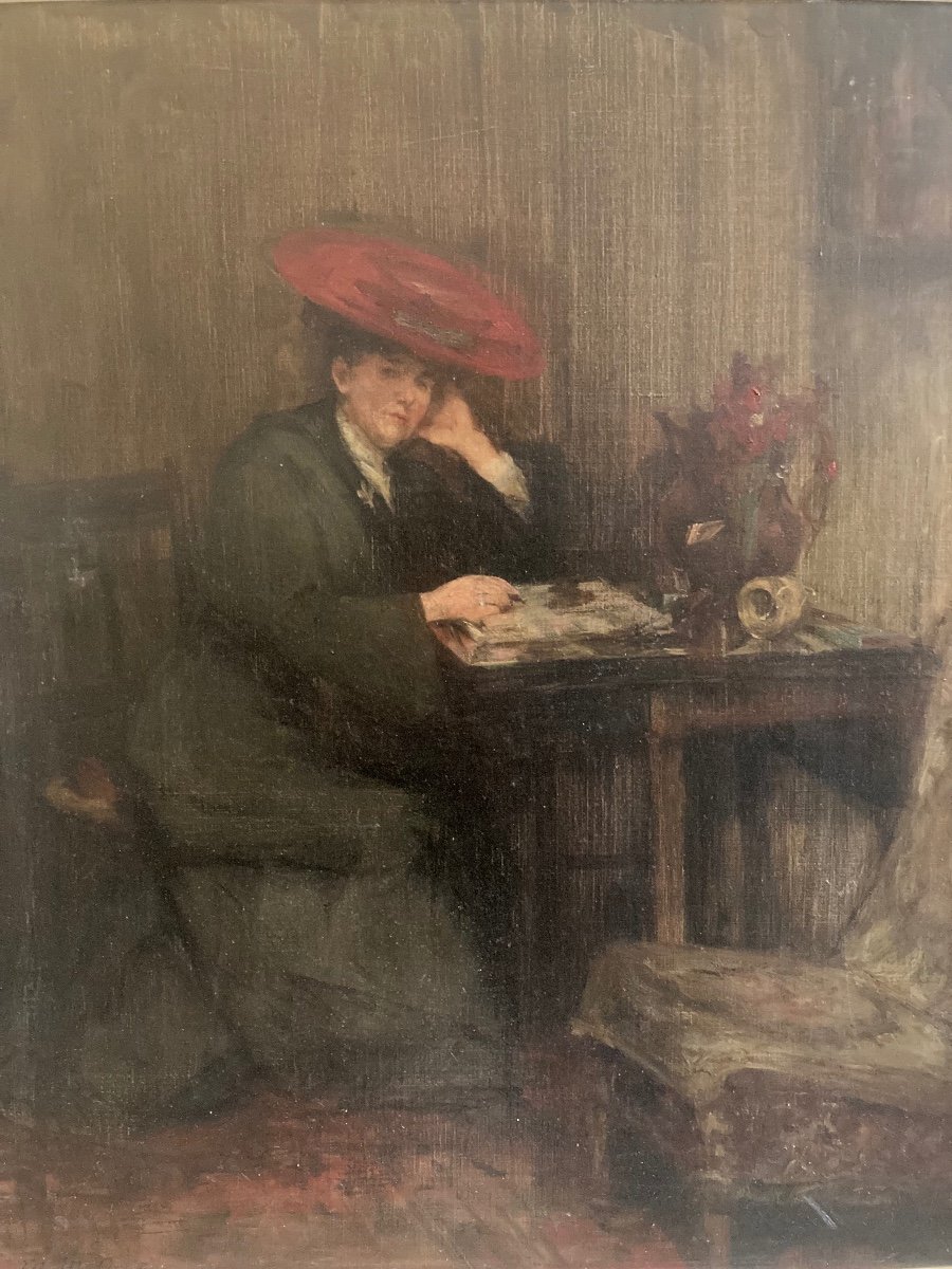 Autoportrait De Femme Peintre. Toile Impressionniste Signée M.maitland Govan. (1854-1924). -photo-4