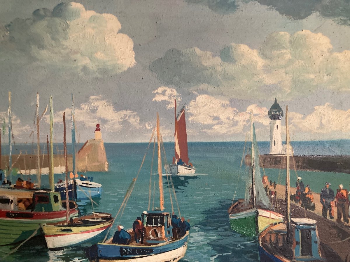 Busy Port In Brittany. André Lagarde. 20th Century.-photo-3