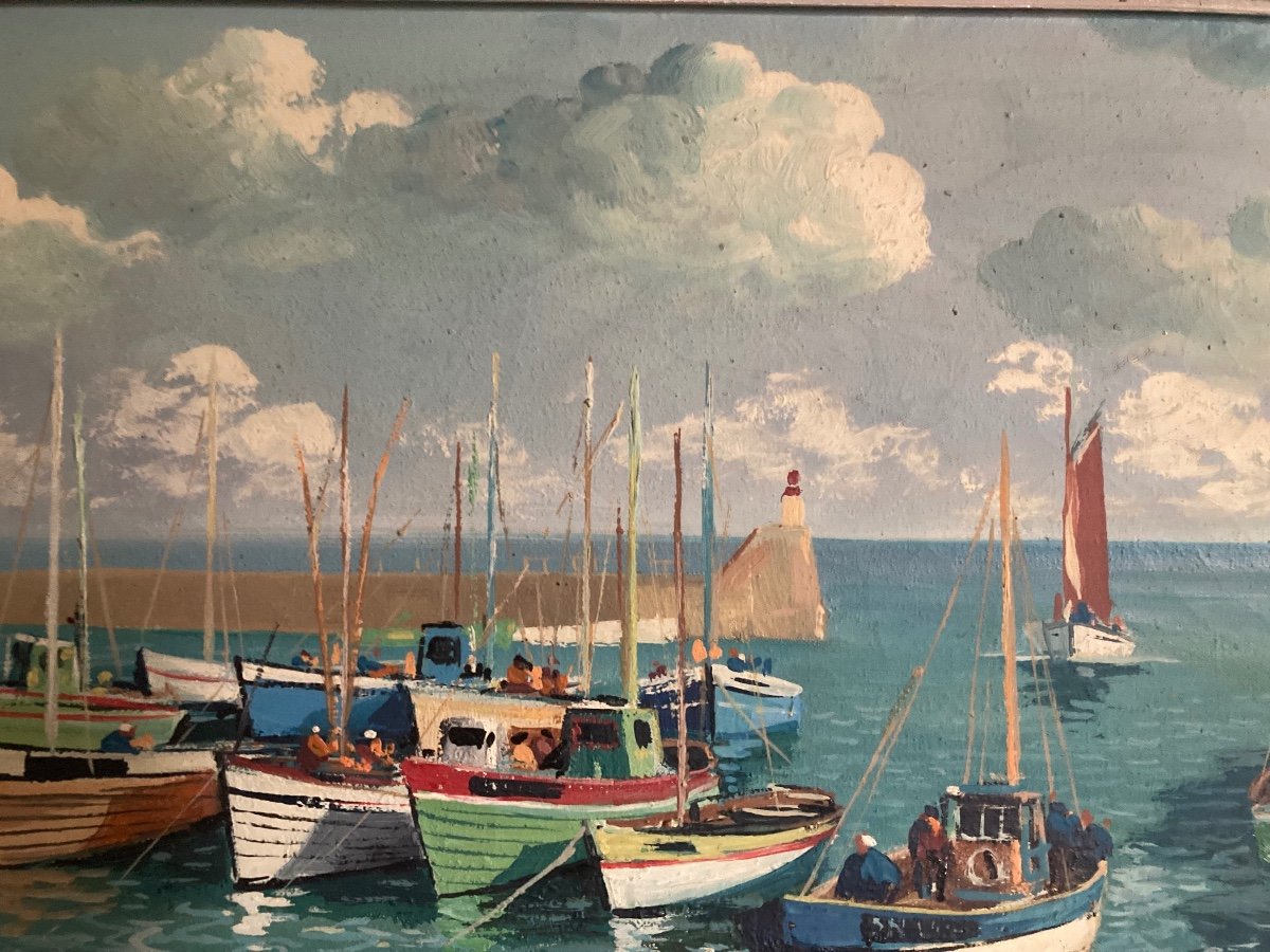 Busy Port In Brittany. André Lagarde. 20th Century.-photo-4