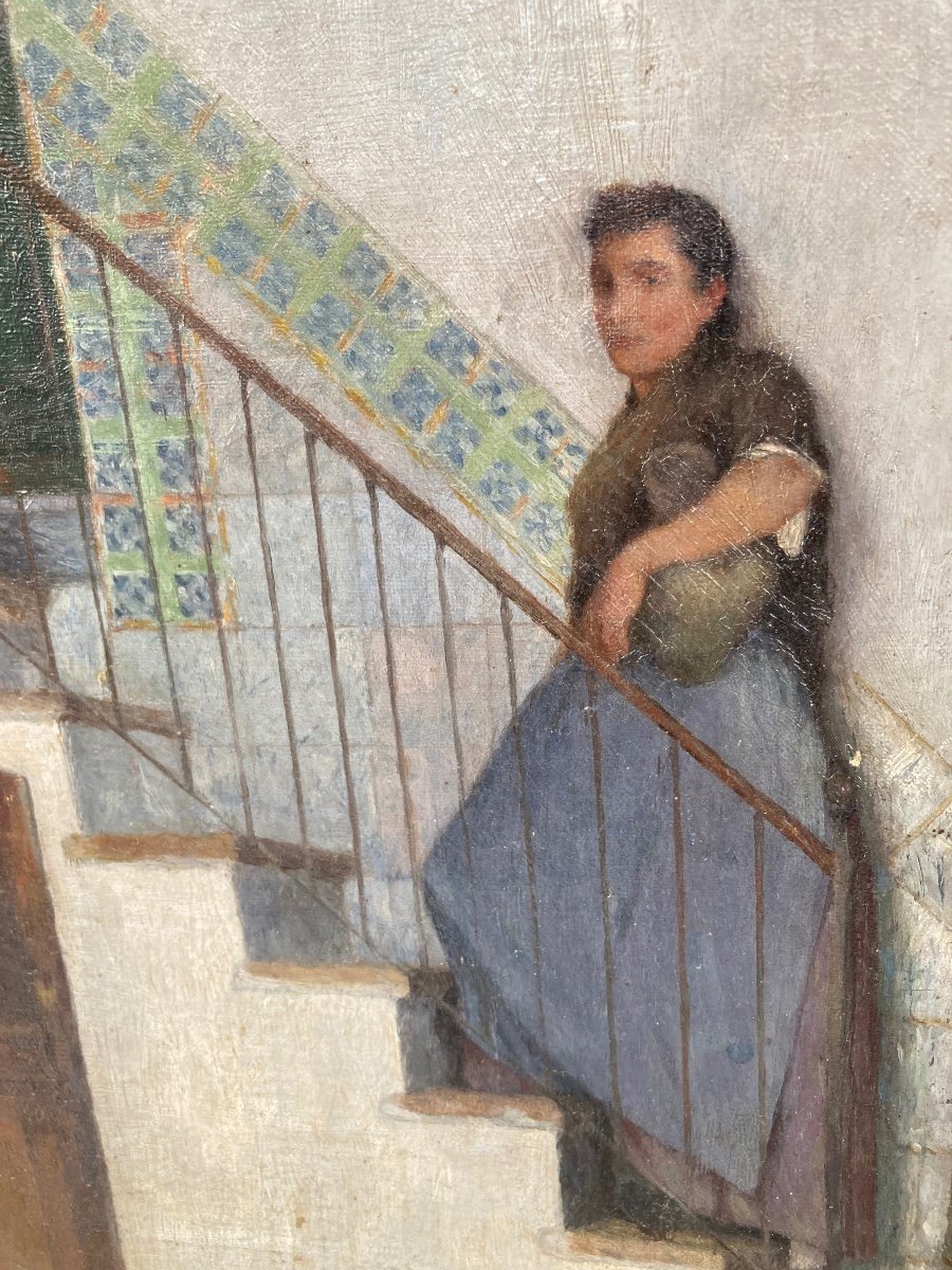 Peasant Woman In An Interior. 19th Century Impressionist Painting. Marius Michel (1853-1910)-photo-4