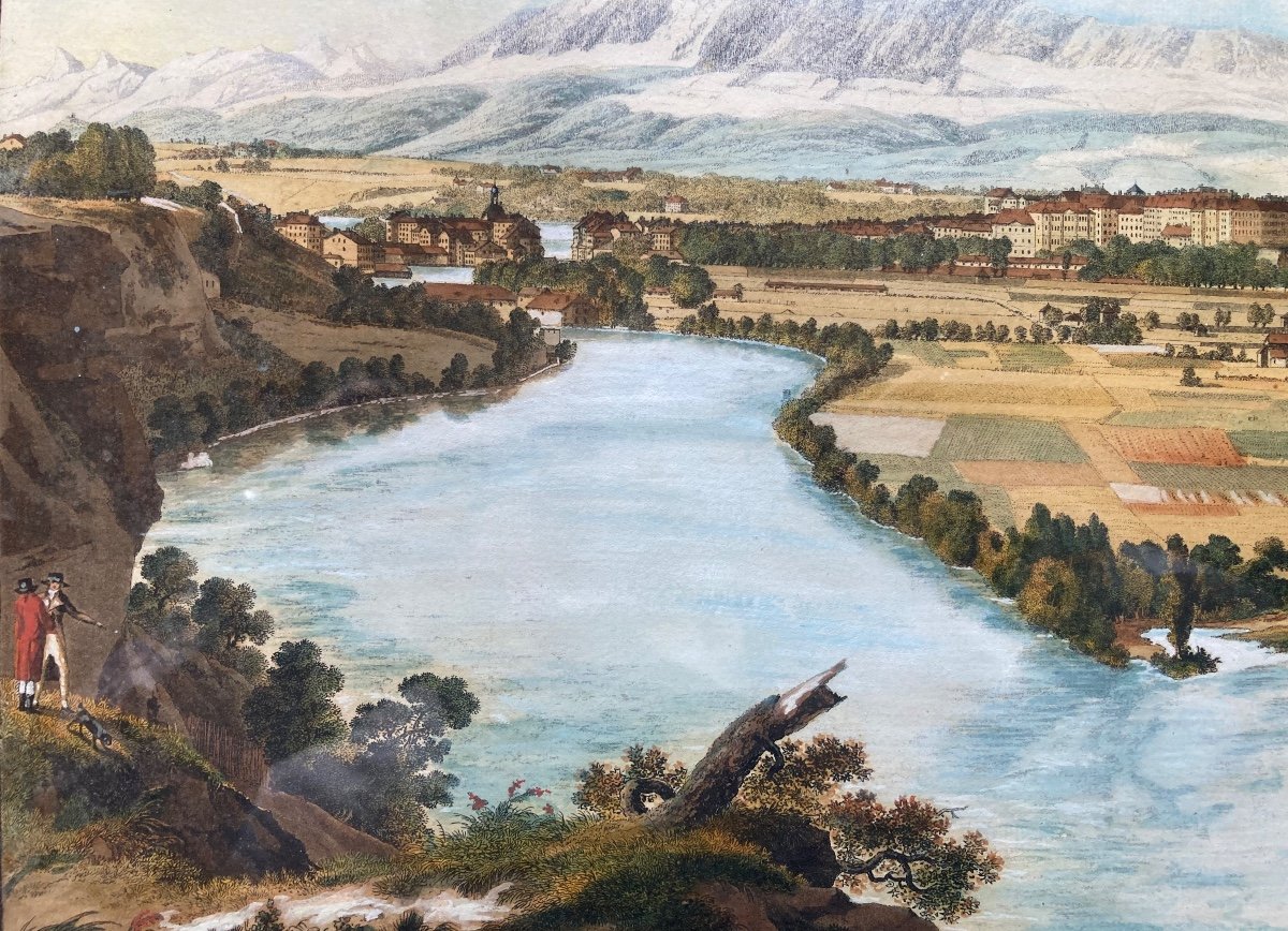 Jean-antoine Linck. (1766-1843). View Of Geneva And The Junction Of The Arve With The Rhone. Print.-photo-1