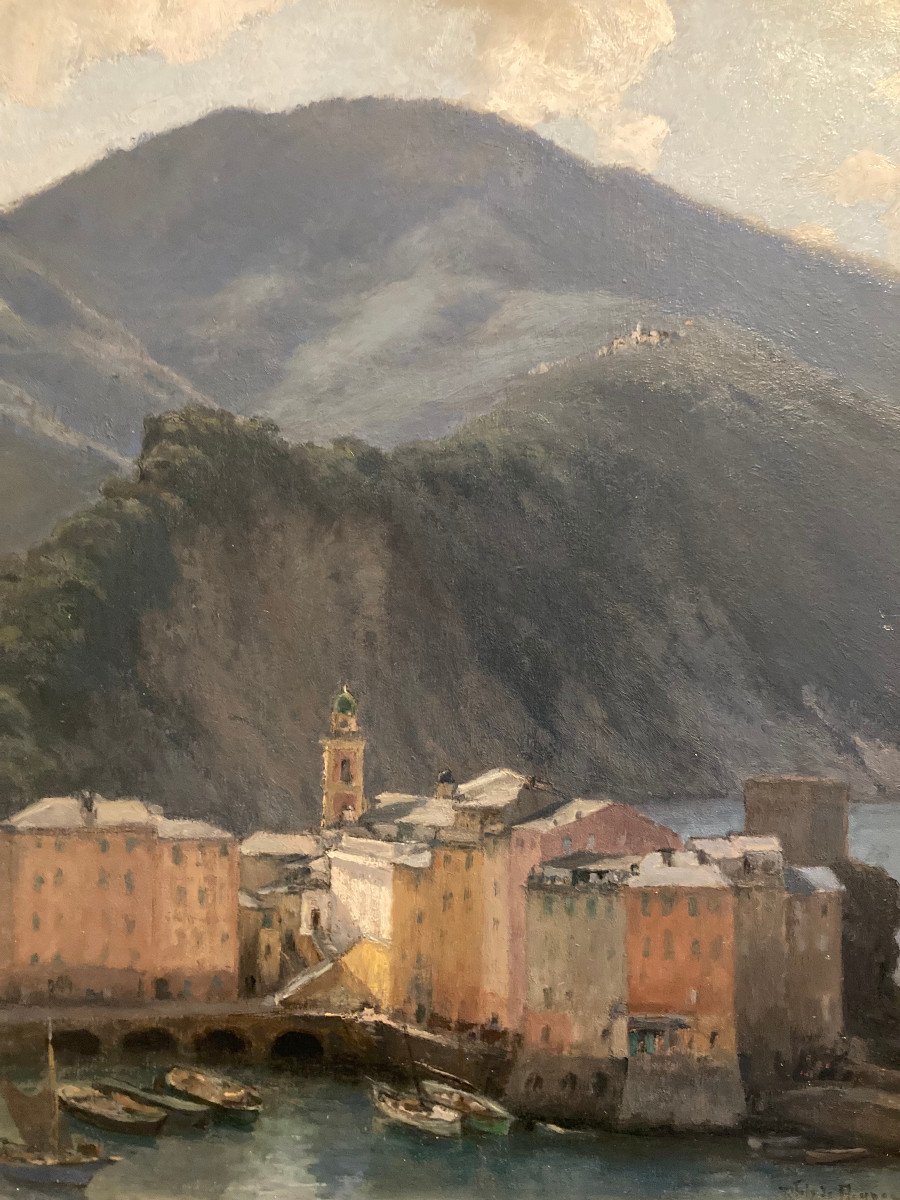 Village Italien Des "cinque Terre ". Huile De René Joly De Beynac.-photo-3