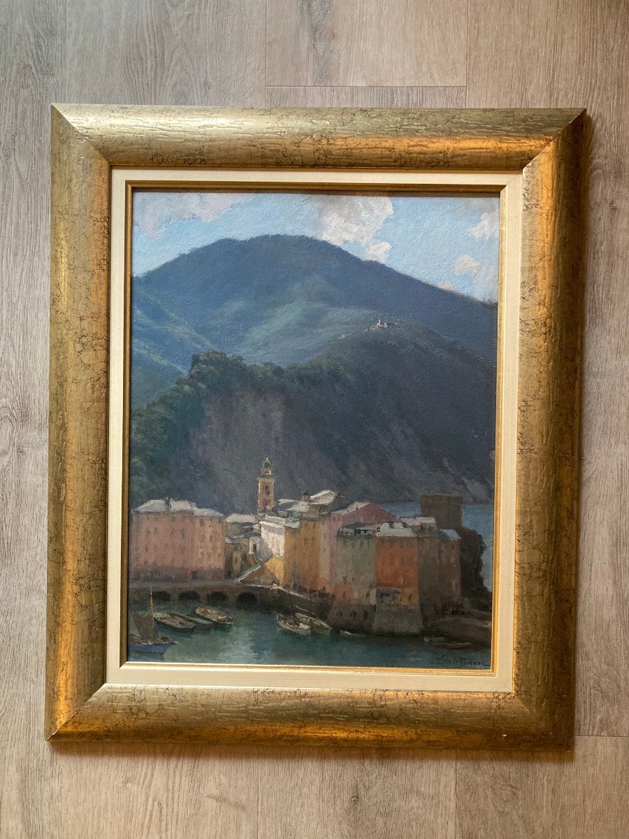 Village Italien Des "cinque Terre ". Huile De René Joly De Beynac.-photo-6