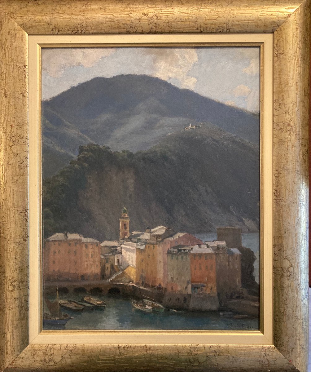 Village Italien Des "cinque Terre ". Huile De René Joly De Beynac.-photo-8