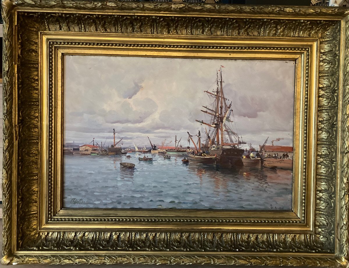 19th Century Impressionist Canvas. The Lively Port Of Le Havre. Signed Colin.-photo-2