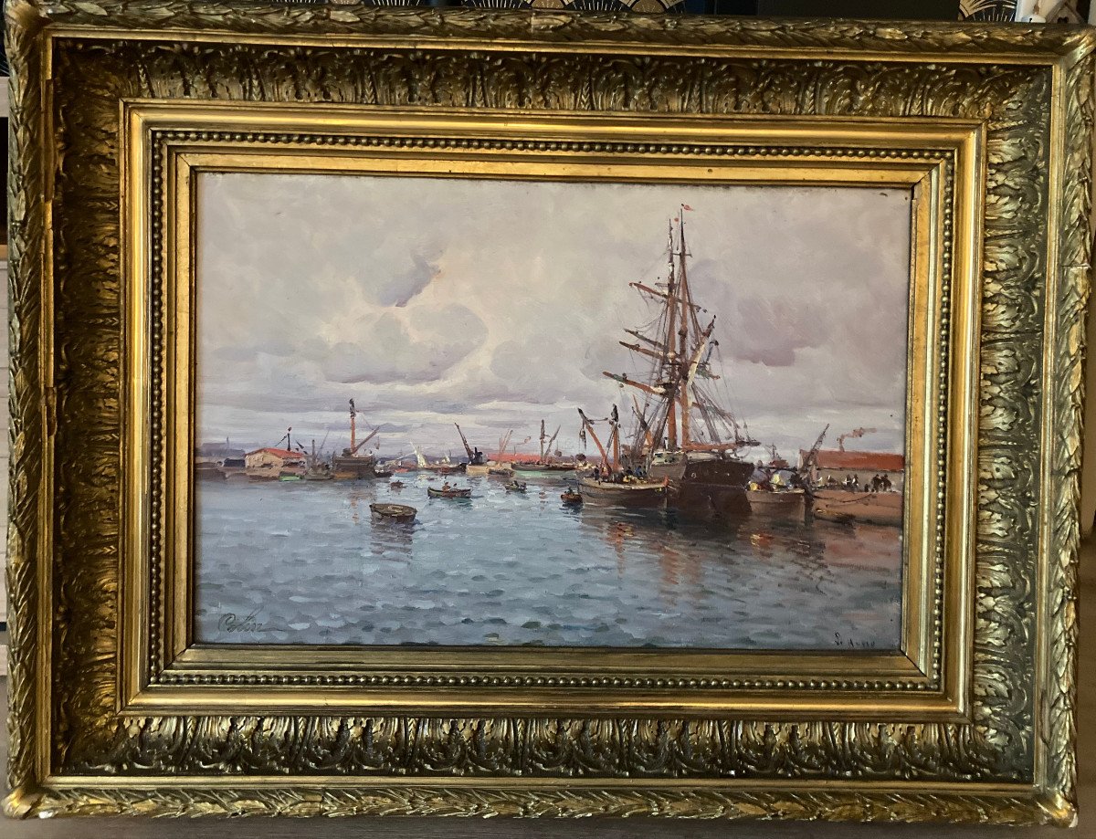 19th Century Impressionist Canvas. The Lively Port Of Le Havre. Signed Colin.-photo-7