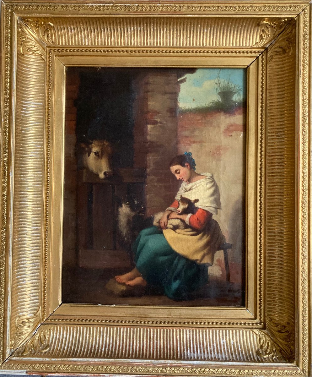 19th Century Canvas. Rustic Scene.-photo-7