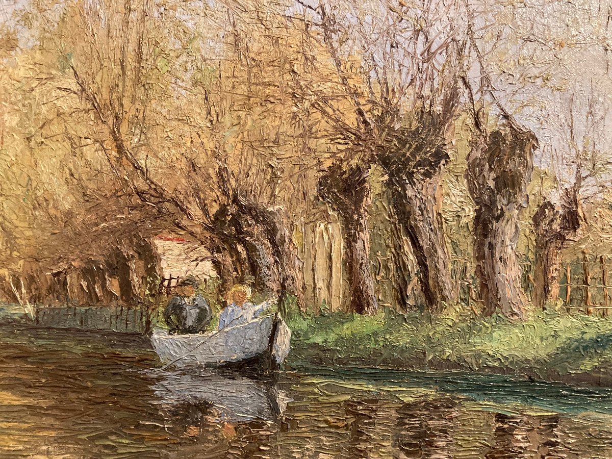 Boat Ride. Impressionist Canvas. Eugene Kissling. 19th Century.-photo-2