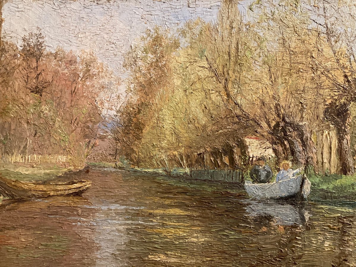 Boat Ride. Impressionist Canvas. Eugene Kissling. 19th Century.-photo-3