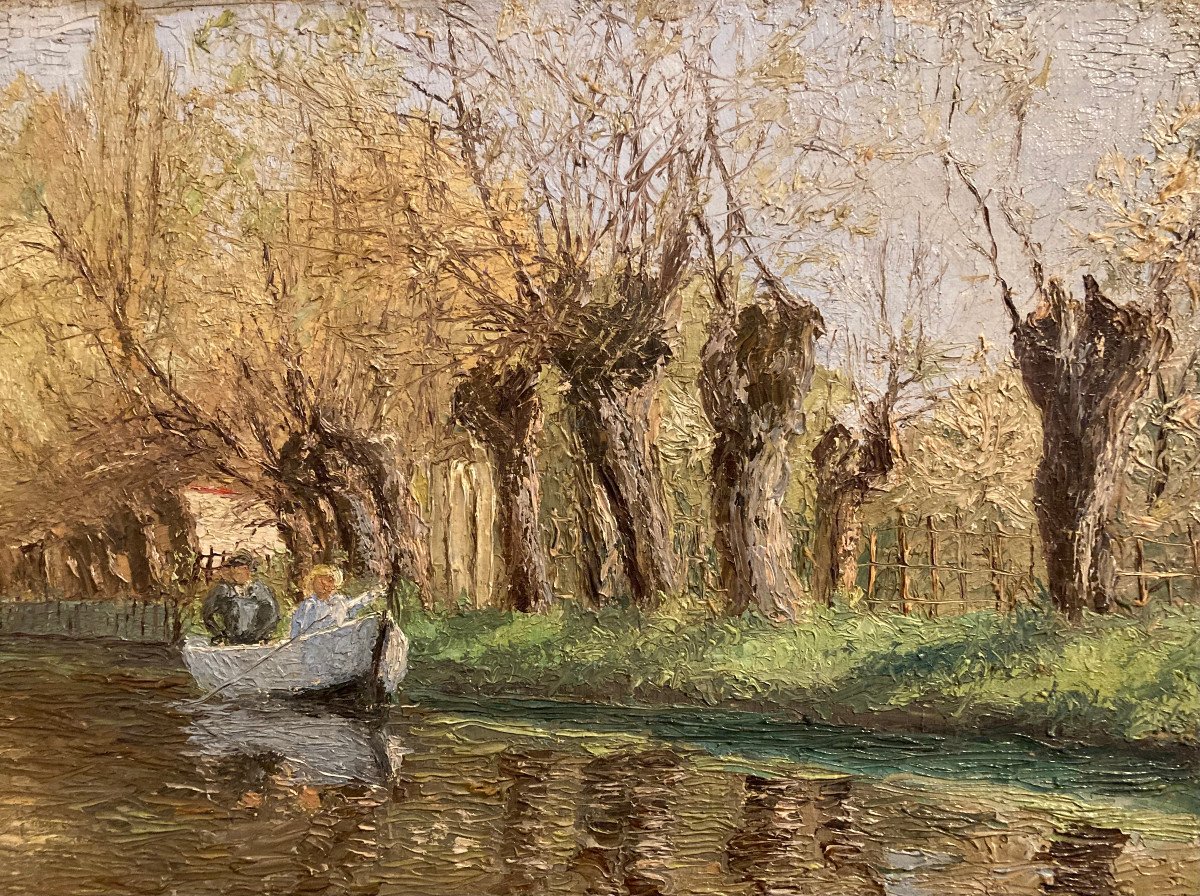 Boat Ride. Impressionist Canvas. Eugene Kissling. 19th Century.-photo-1