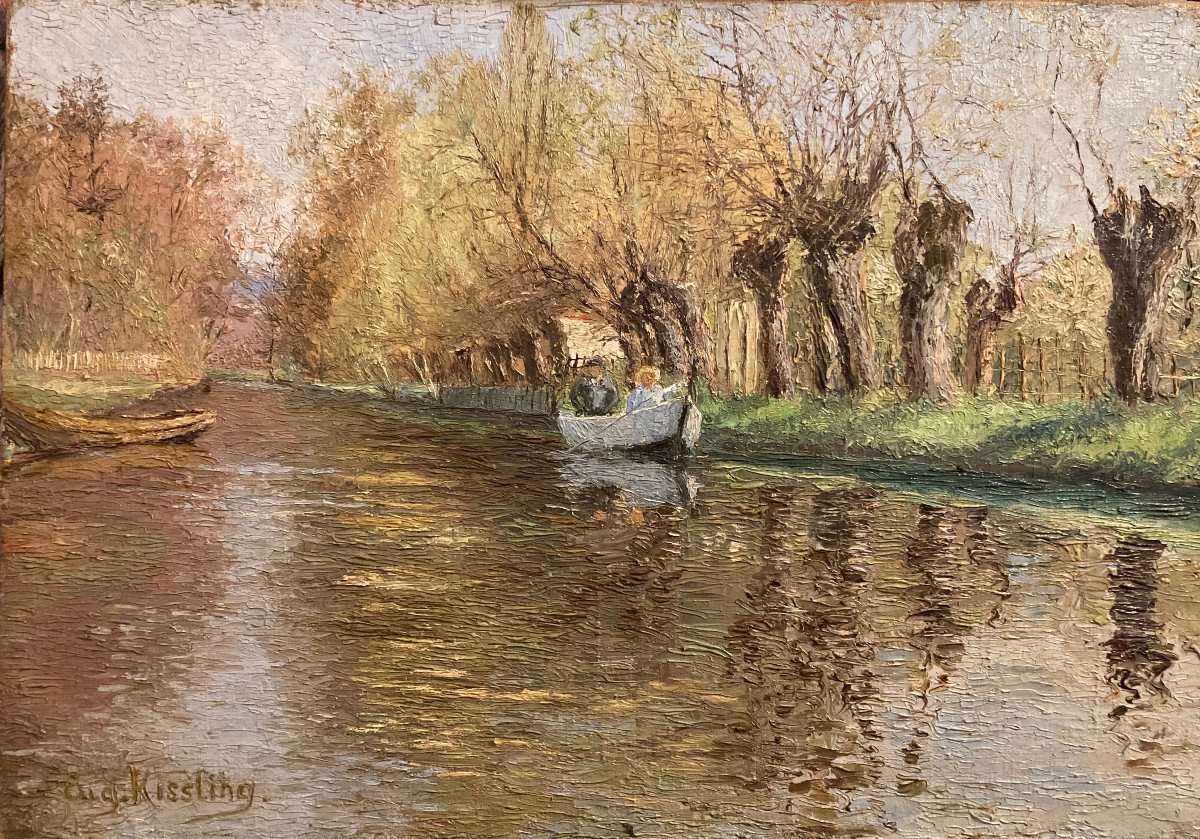 Boat Ride. Impressionist Canvas. Eugene Kissling. 19th Century.-photo-3