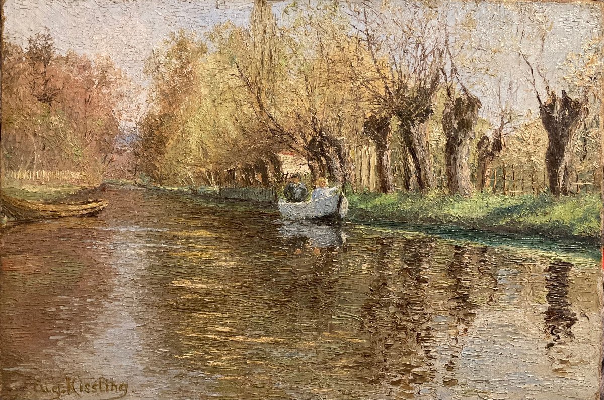 Boat Ride. Impressionist Canvas. Eugene Kissling. 19th Century.-photo-6