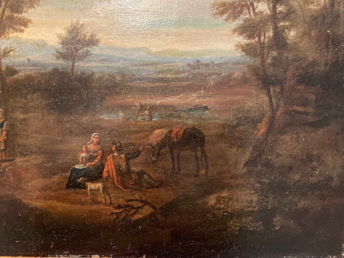 Oil On Canvas From The 18th Century. Circle Of Claudot Of Nancy. Animated Classical Landscape.-photo-2