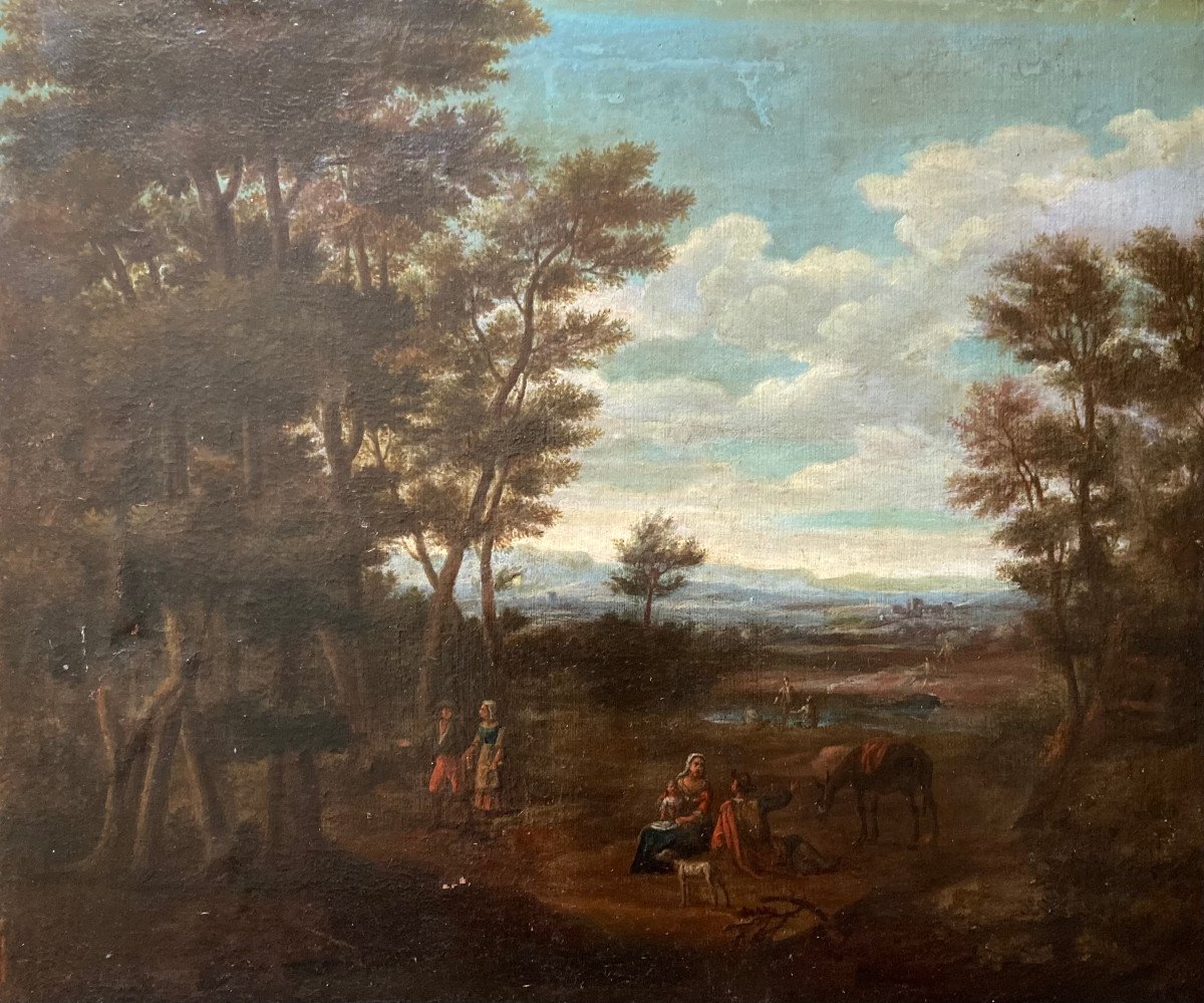 Oil On Canvas From The 18th Century. Circle Of Claudot Of Nancy. Animated Classical Landscape.-photo-7