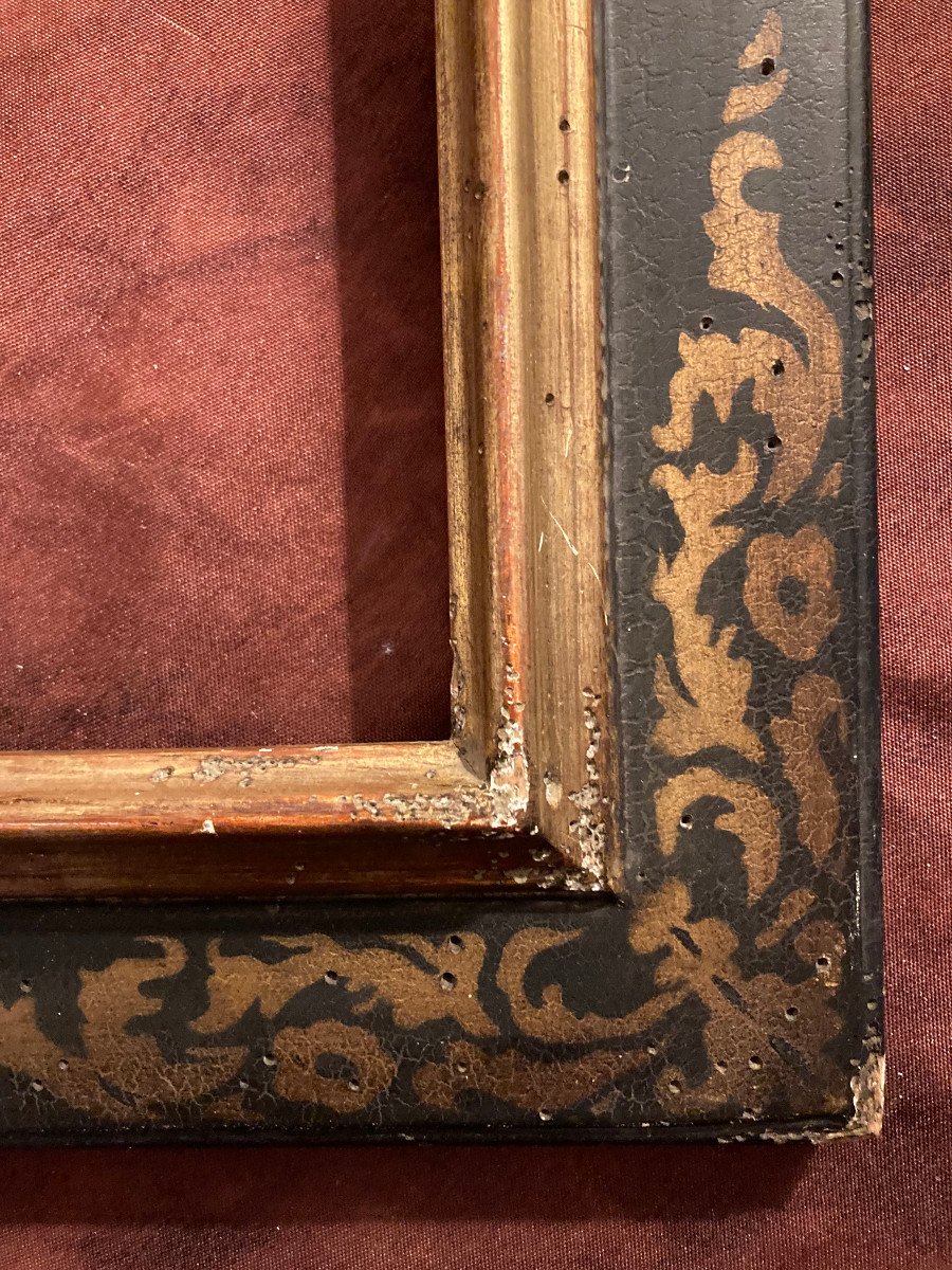 17th Century Style Blackened And Gilded Wooden Frame. 20th Century.-photo-2