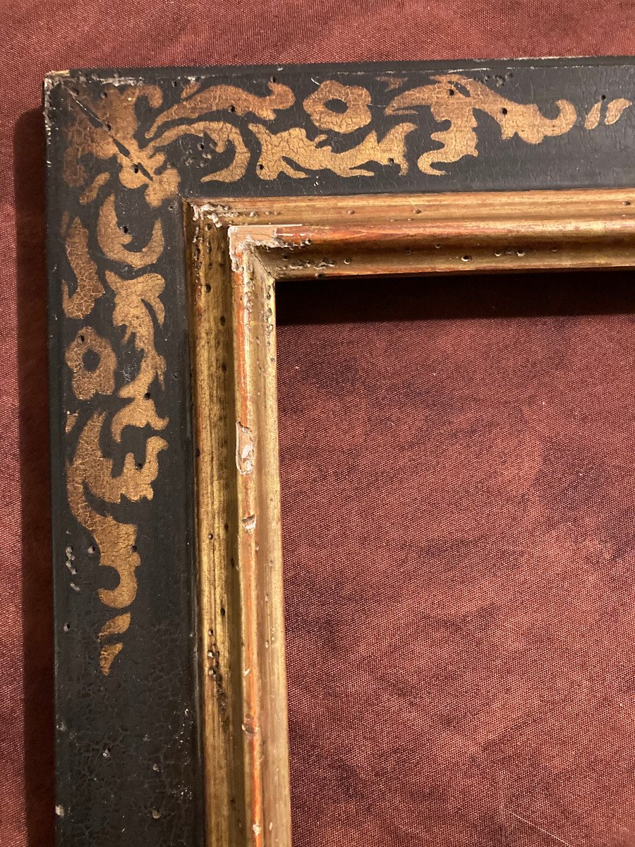 17th Century Style Blackened And Gilded Wooden Frame. 20th Century.-photo-4