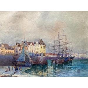 Lively Northern Port. Signed Early 20th Century. 