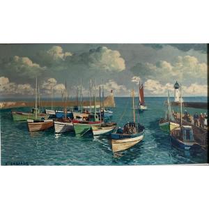 Port Animé En Bretagne. André Lagarde. XXeme Siècle.