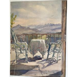 Les Alpes Depuis La Terrasse. Aquarelle Située Et Datée 1930. Non Signée.