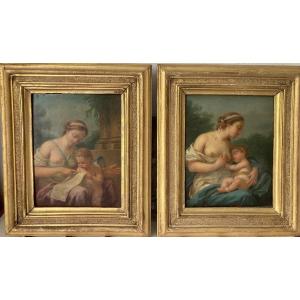 Pair Of 18th Century Oil Paintings On Panels. Circle Of Louis Jean François Lagrenee.