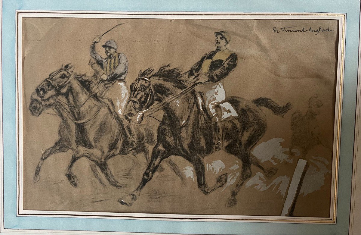 2 dessins " course de chevaux" Henri VINCENT-ANGLADE (1876-1956)  1920 -photo-1