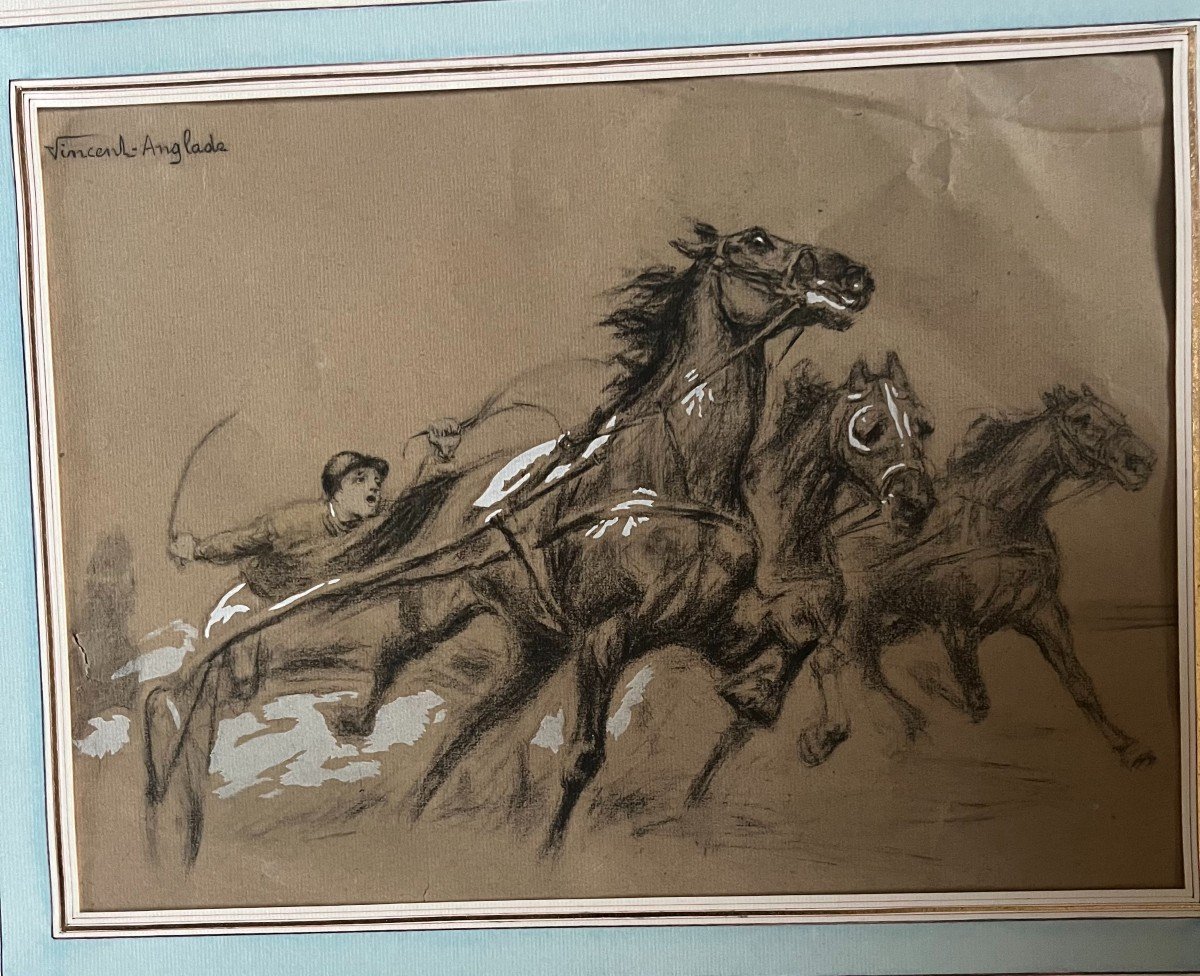 2 dessins " course de chevaux" Henri VINCENT-ANGLADE (1876-1956)  1920 