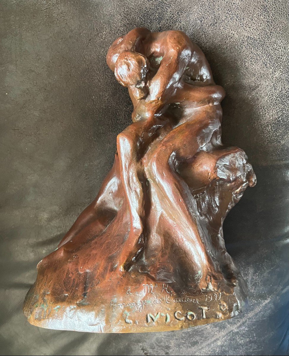 BEAU bronze du breton Louis Henri NICOT (1878-c.1944) dédicace et daté . école bretonne 