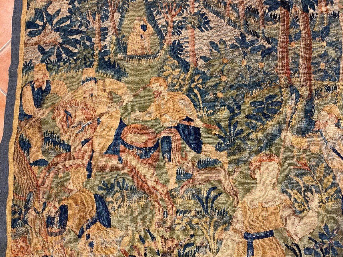 Tapisserie Des Flandres XVI Siècle Scène De Cour Et De Chasse-photo-1