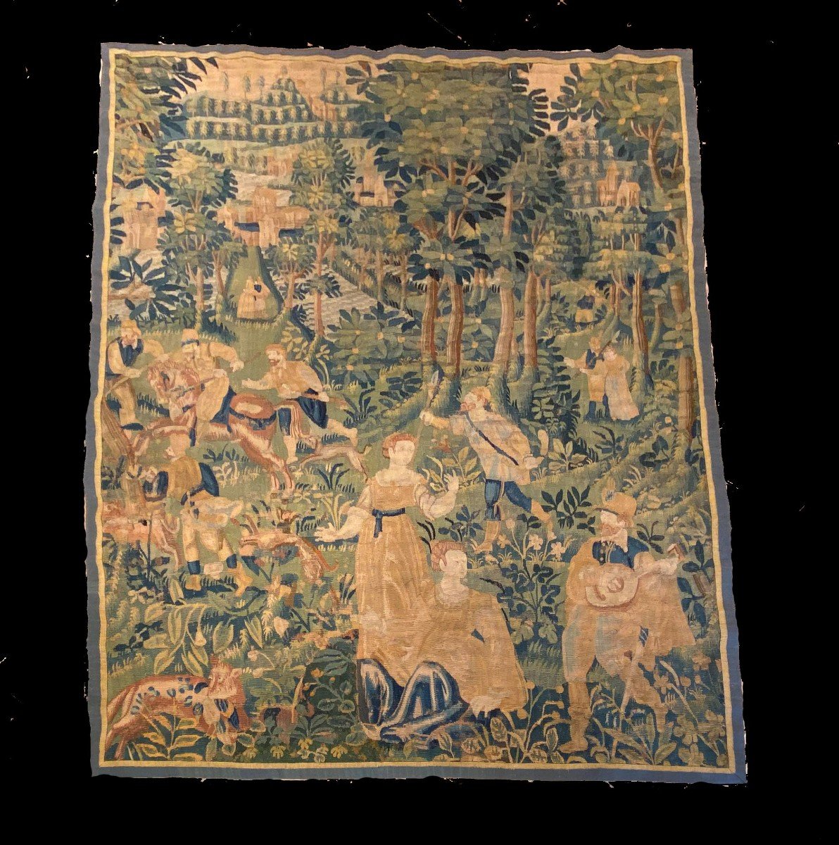 Tapisserie Des Flandres XVI Siècle Scène De Cour Et De Chasse