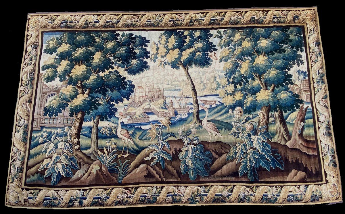 Tapisserie Aubusson Verdure  avec un port d'époque Louis XV-photo-4