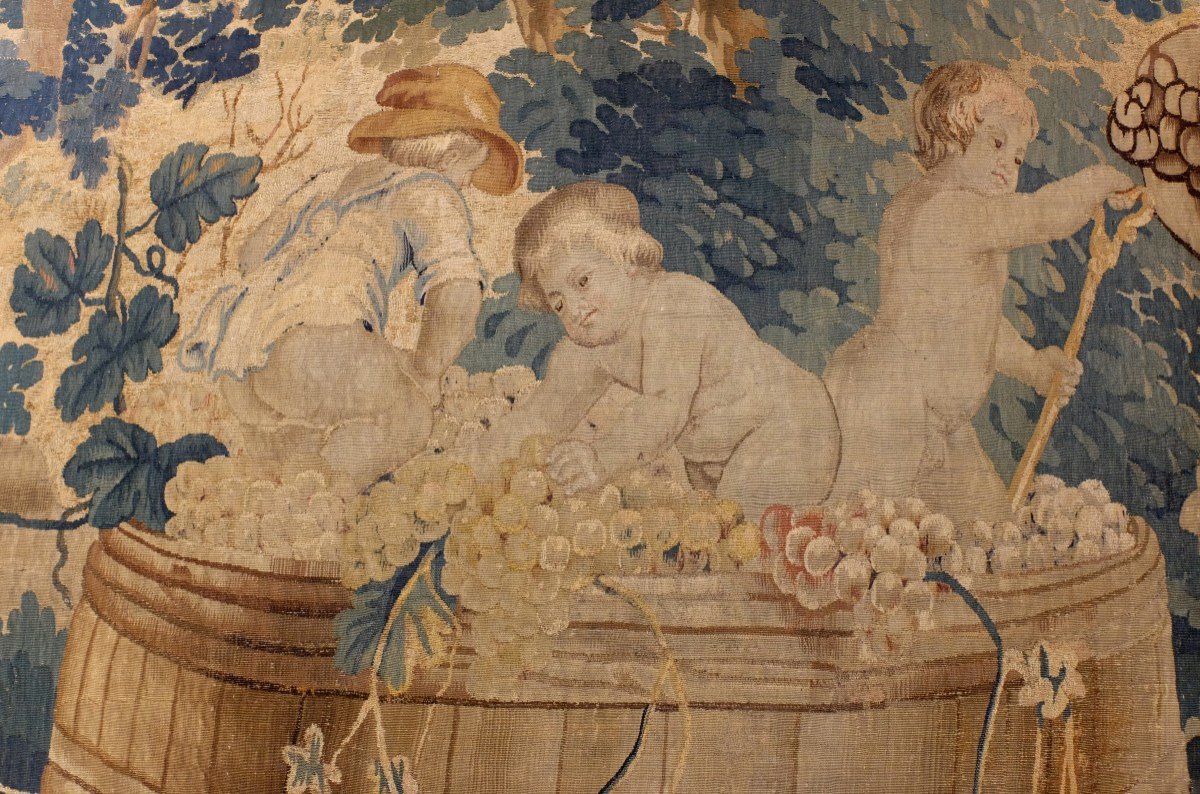 Flanders Tapestry Harvest Scene, Late 17th Century. Children At The Wine Press-photo-4