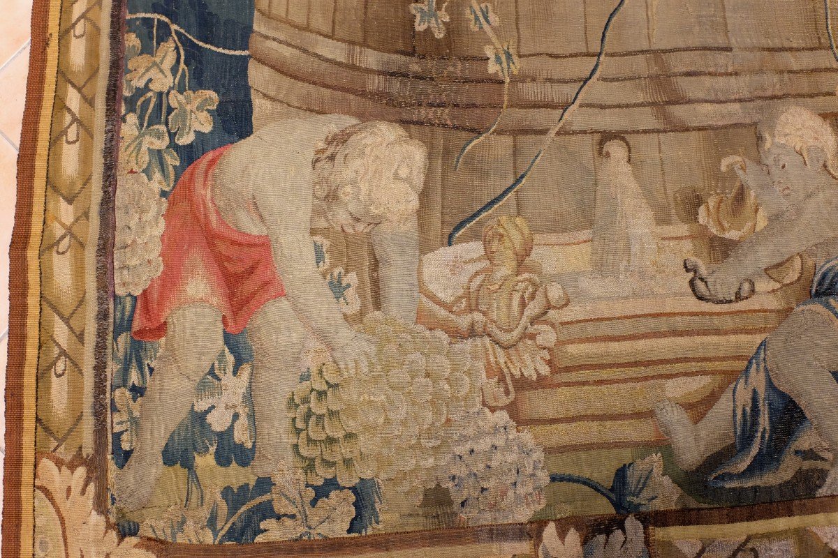 Flanders Tapestry Harvest Scene, Late 17th Century. Children At The Wine Press-photo-2