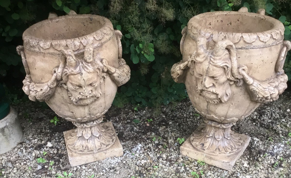 Large Pairs Of Reconstituted Stone Vases-photo-2