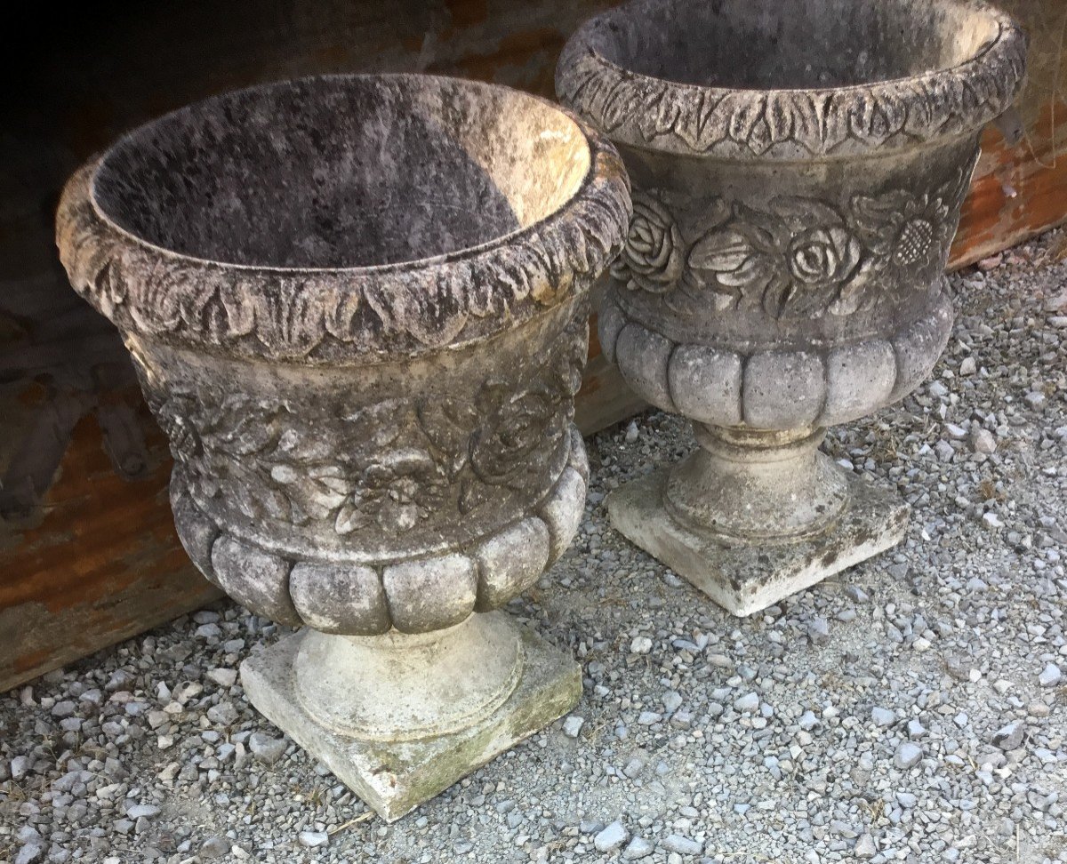 Pair Of Reconstituted Stone Vases-photo-4