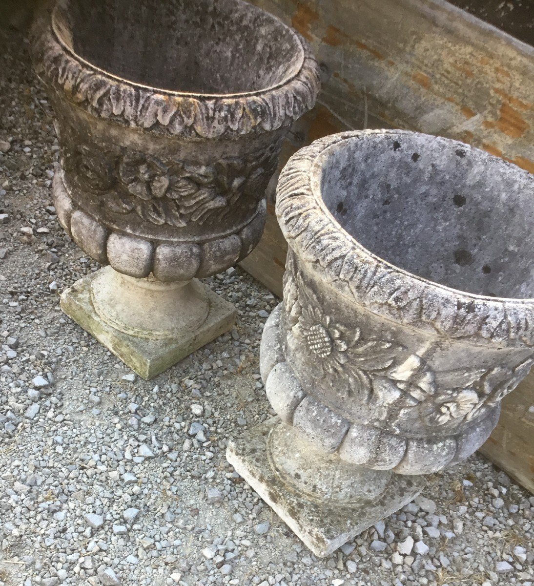 Pair Of Reconstituted Stone Vases-photo-5